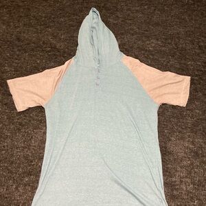 Casual Hooded Men's Shirt in Light Blue and Tan